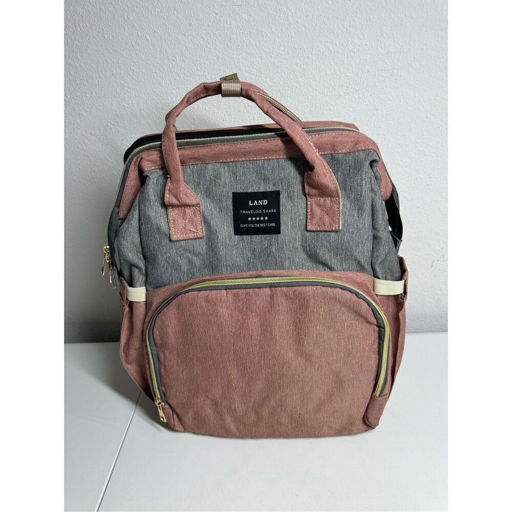 Land Pink And Grey 3 in 1 Diaper Bag Backpack Baby Portable Crib